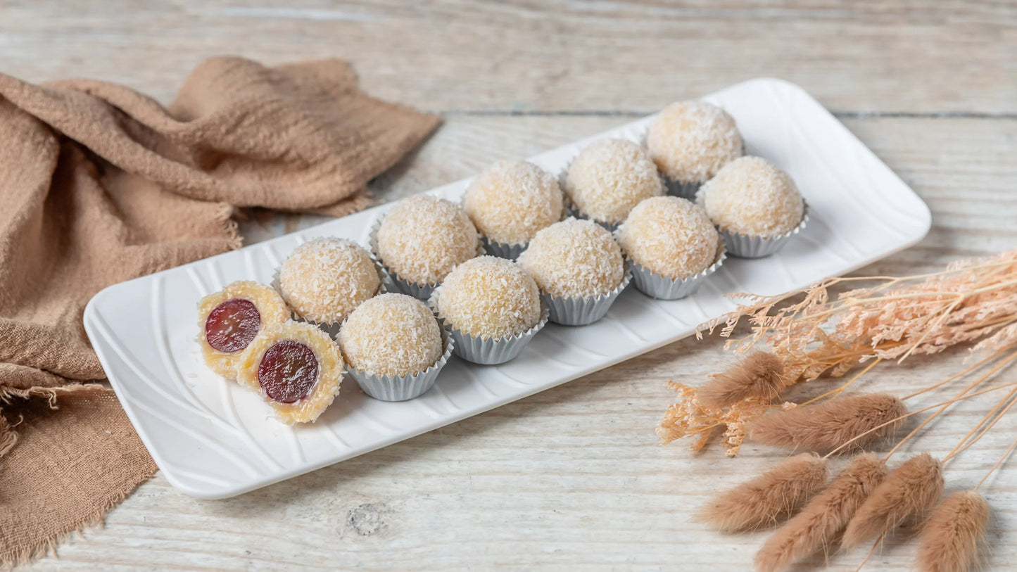 coconut balls with grapes